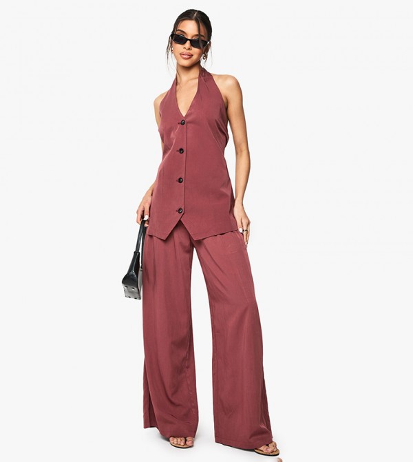 FLOATY Pleat Detail Wide Leg Tailored Trousers