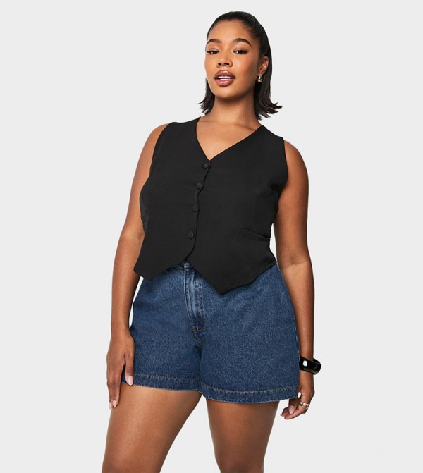 Curve Washed Mom Fit Denim Shorts