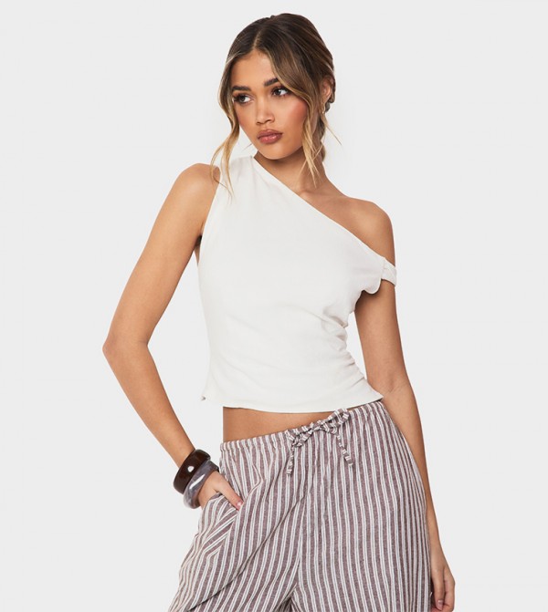 Twist Detail Off The Shoulder Linen Look Crop Top