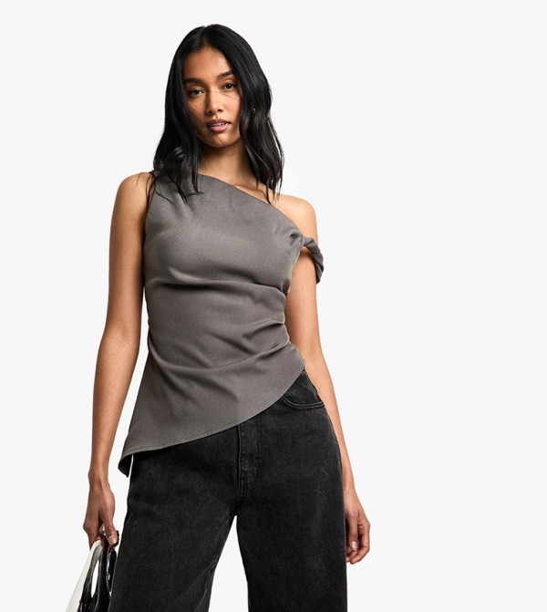 Woven Draped Asymmetric Top