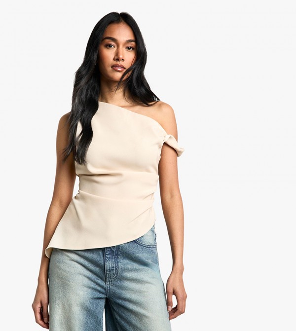 Woven Draped Asymmetric Top