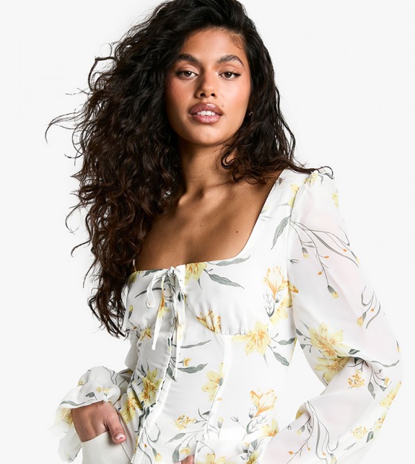 Blurred Ditsy Floral Printed Chiffon Top