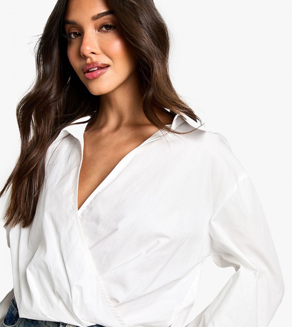 Poplin Collared Wrap Top