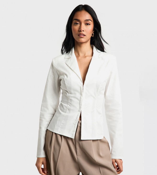 Cotton Poplin Hook & Eye Cinched Shirt