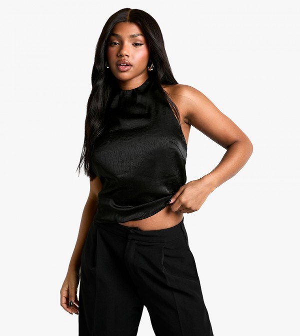Satin Halter Neck Open Back Top