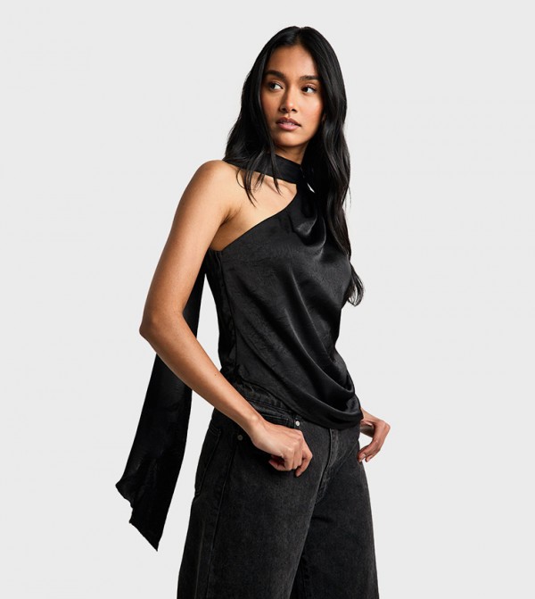 Satin Scarf Neck Tie Asymmetric Top