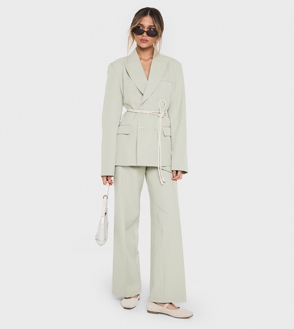 Woven Tailored Pleated Straight Fit Trousers