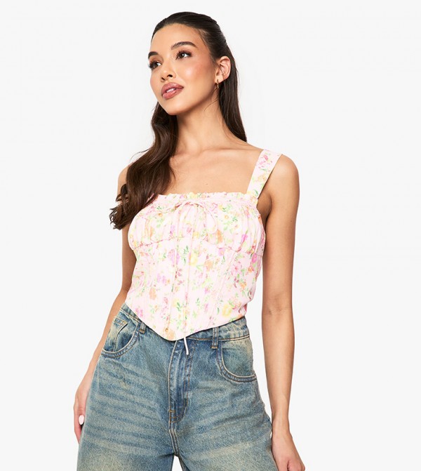 Floral Square Neck Corset Top