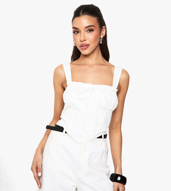Lace Trim Square Neck Corset Top