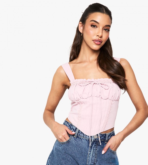 Lace Trim Square Neck Corset Top