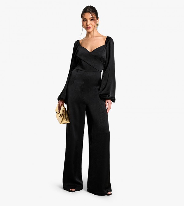 Textured Satin Wrap Jumpsuit