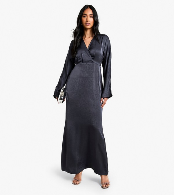 Textured Satin Batwing Maxi Dress