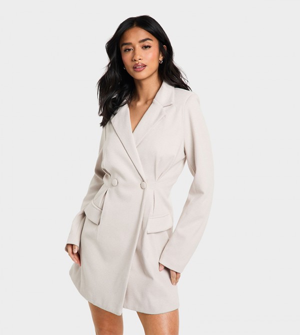 Petite Herringbone Tailored Fitted Blazer Dress