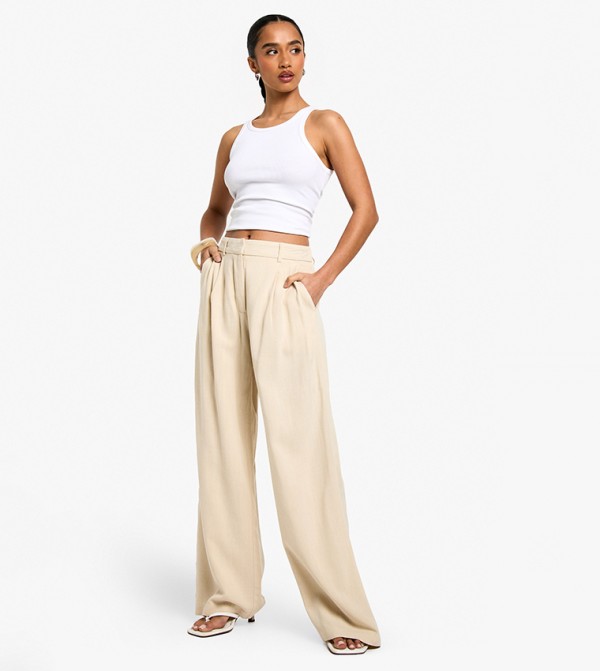 Petite Linen Look Straight Fit Trousers