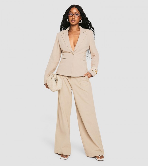 Tailored Linen Look Straight Fit Trousers