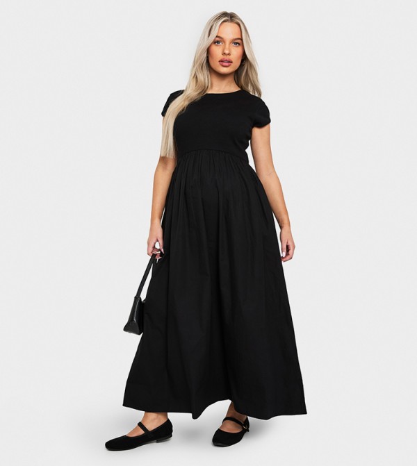 Maternity Rib Cotton Short Sleeves Midaxi Dress