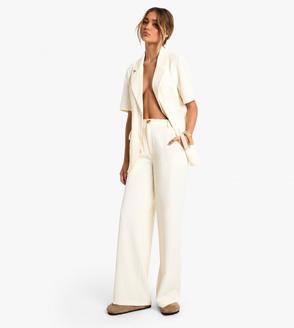 Tailored Woven Pleated Straight Fit Trousers