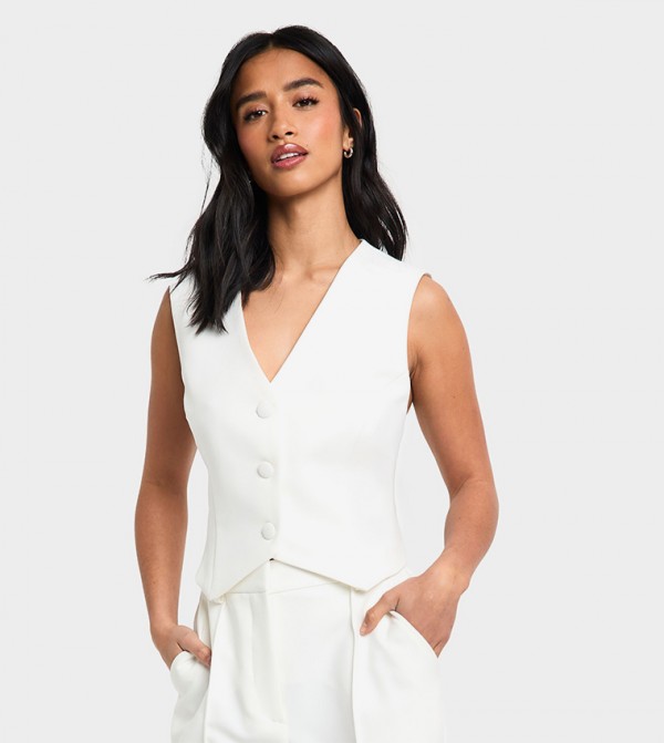Petite Solid V Neck Waistcoat