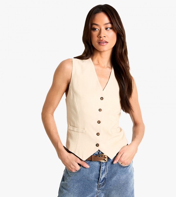 Tall Linen Look Waistcoat