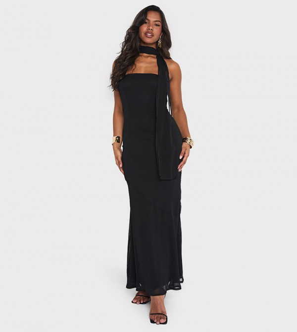 Crinkle Chiffon Scarf Bandeau Maxi Dress