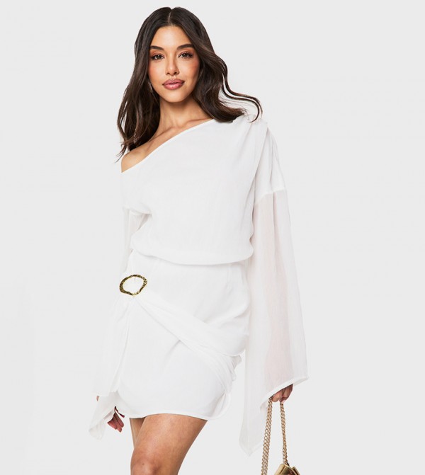 Trim Belt Wrap Mini Dress