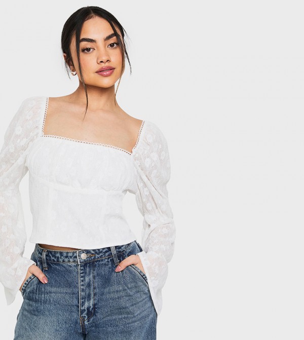 Lace Flared Sleeves Milkmaid Crop Top