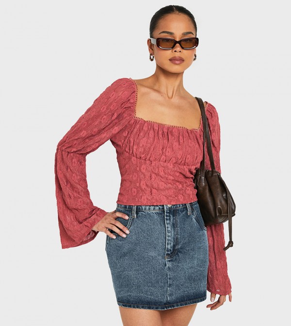 Lace Flared Sleeves Milkmaid Crop Top