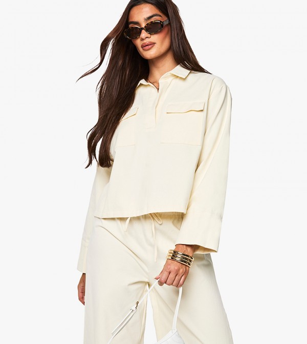 Solid Collard Spilt Cuff Top