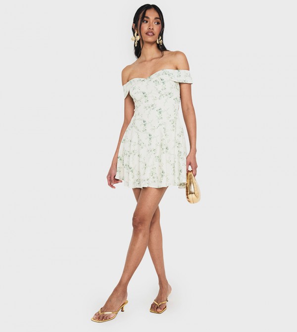 Floral Print Bardot Skater Mini Dress