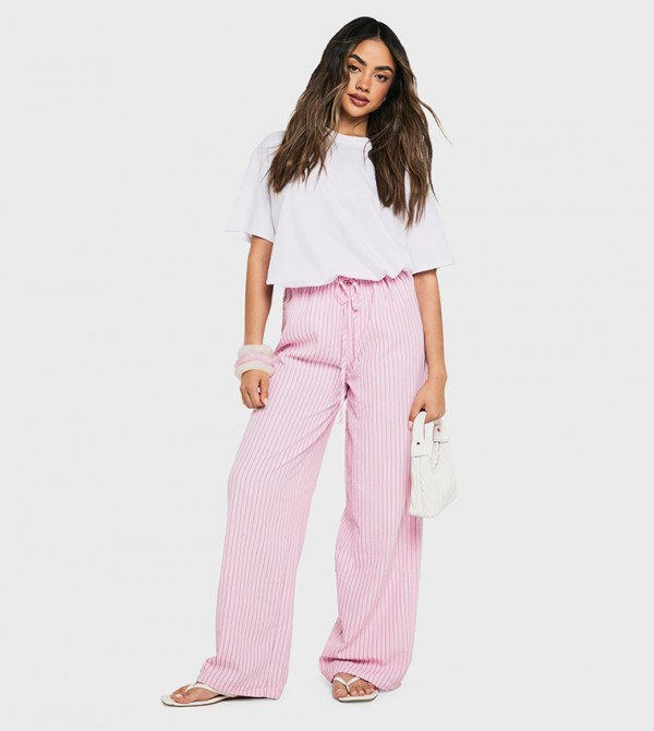 Poplin Striped Drawstring Trousers