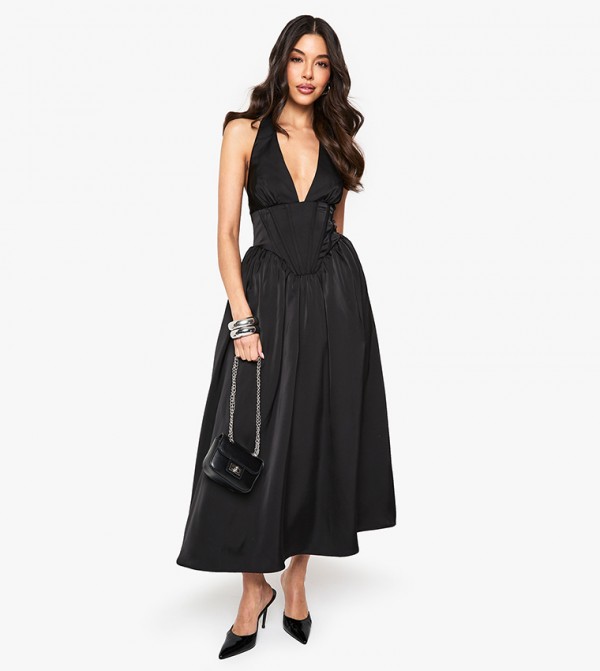 Corset Style Satin Midaxi Dress
