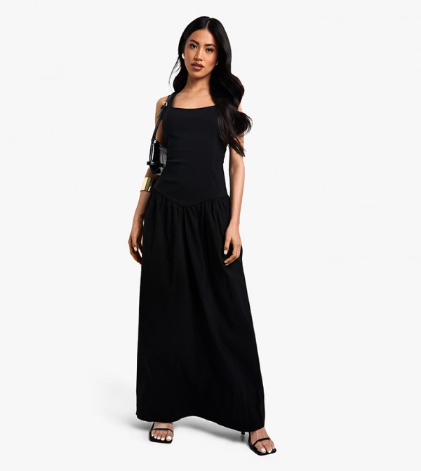 Bengaline Square Neck Dropped Waist Maxi Dress