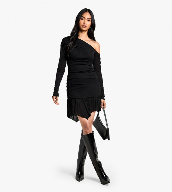 Burnout Mesh Ruched Mini Dress