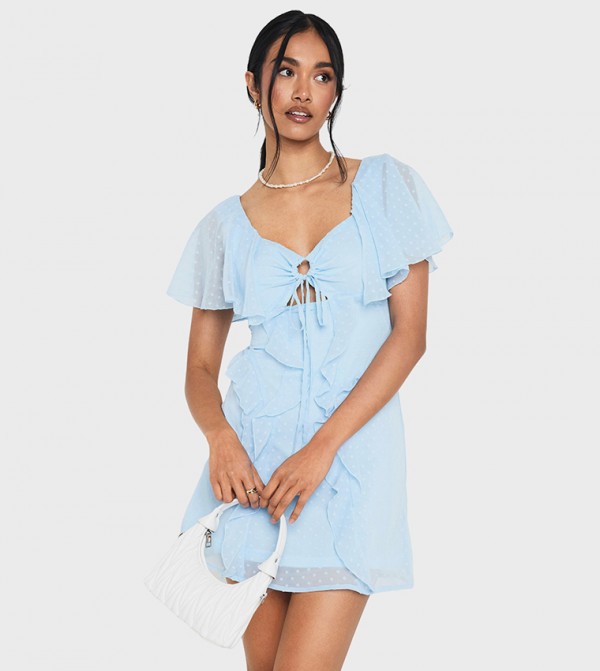 Dobby Chiffon Ruffle Mini Dress