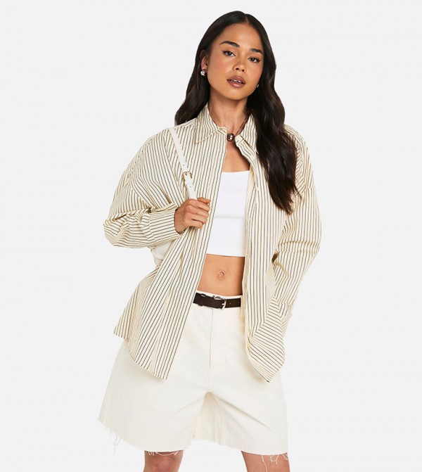 Pinstriped Long Sleeves Oversized Shirt