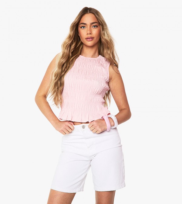 Smocked Shirred Frill Hem Sleeveless Top