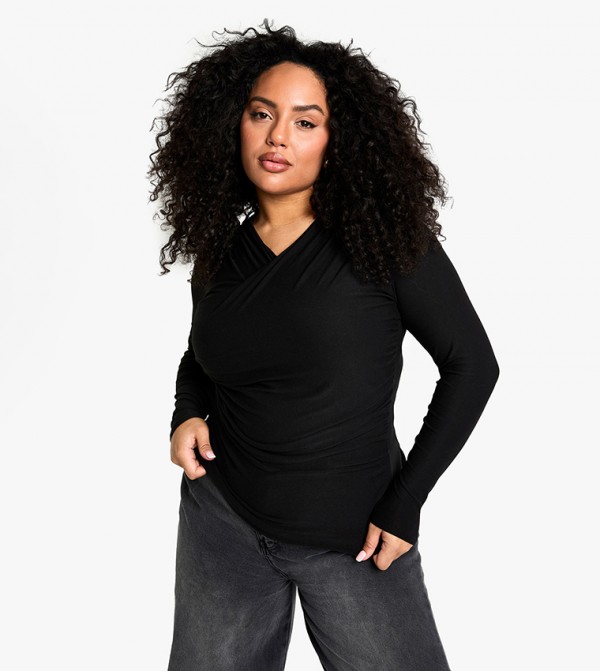 Curve Premium Long Sleeves Wrap Top