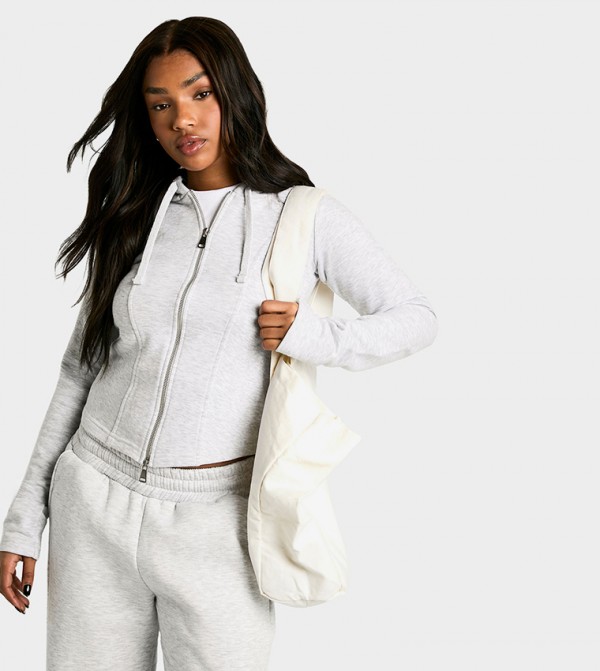 Corset Detail Zip Through Hooded Jacket