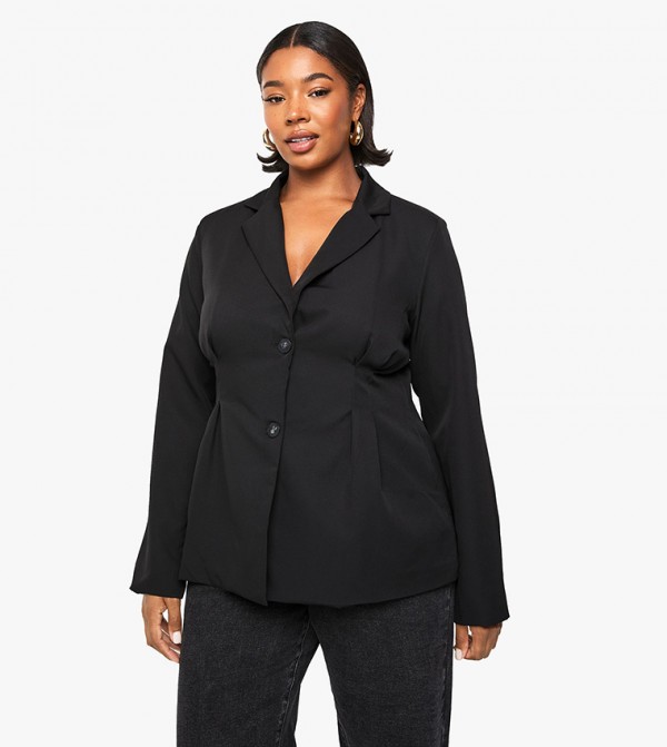 Curve Woven Cinched Waist Blazer