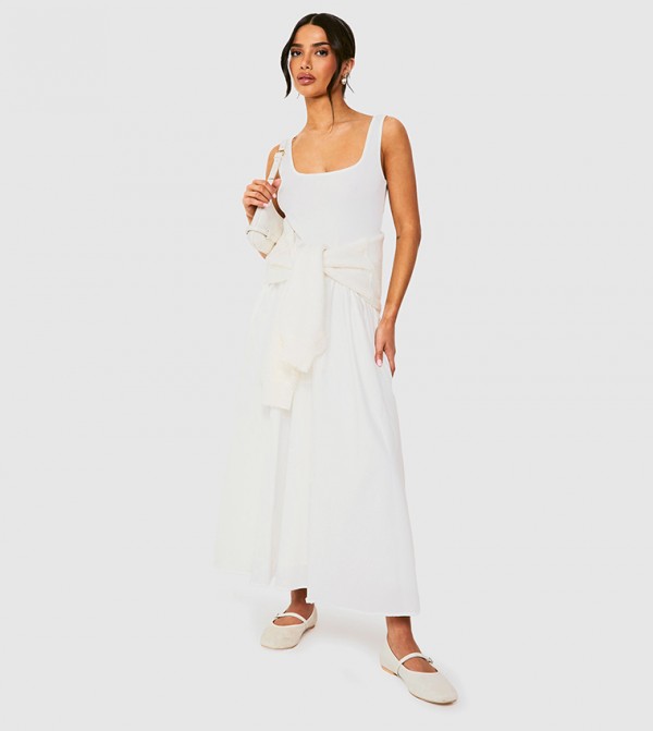 Petite Fabric Mix Scoop Neck Midaxi Dress