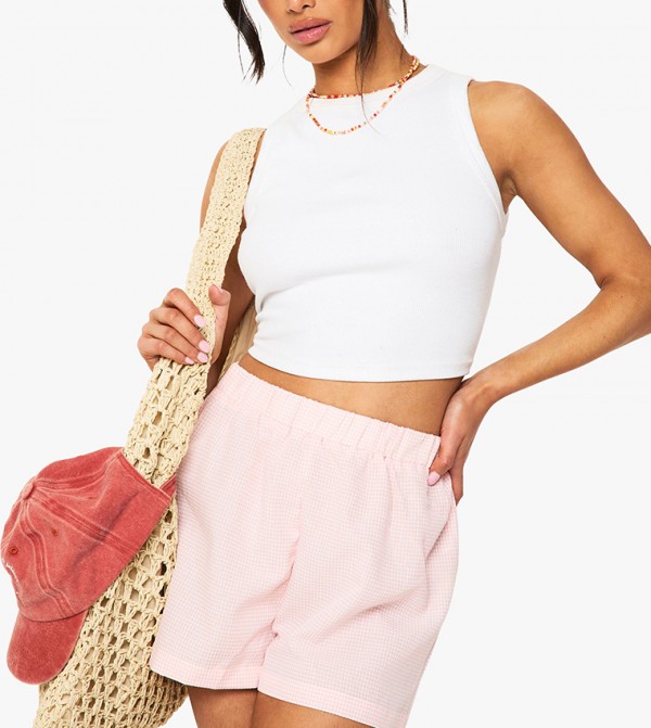 Petite Gingham Elastic Waist Shorts