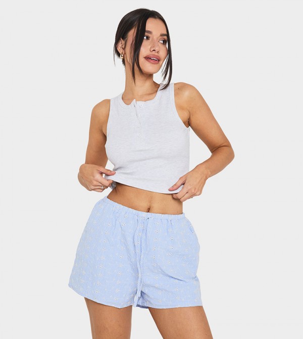 Tall Embroidered Gingham Shorts
