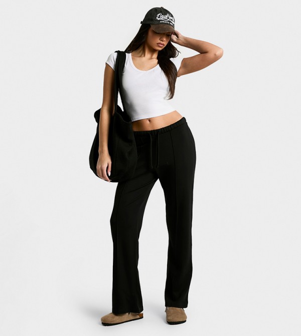Ponte Pintuck Drawstring Wide Leg Trousers