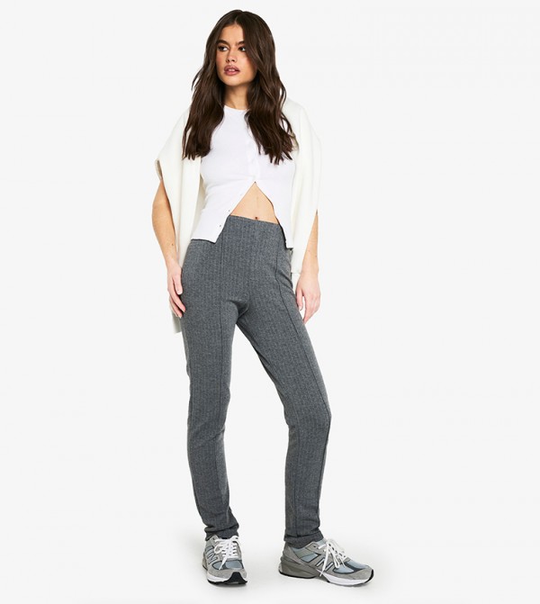 Ponte Pinstriped Tailored Pintuck Slim Fit Trousers