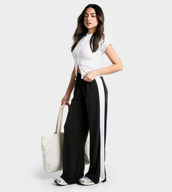 Peached Jersey Side Striped Wide Leg Trousers
