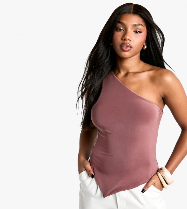 Double Layer Slinky One Shoulder Asym Hem Top