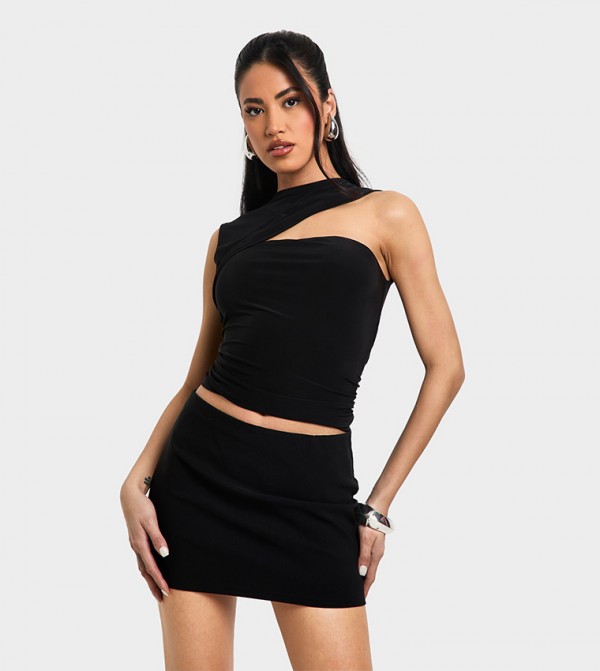 Double Layer Slinky Cut Out Shoulder Top