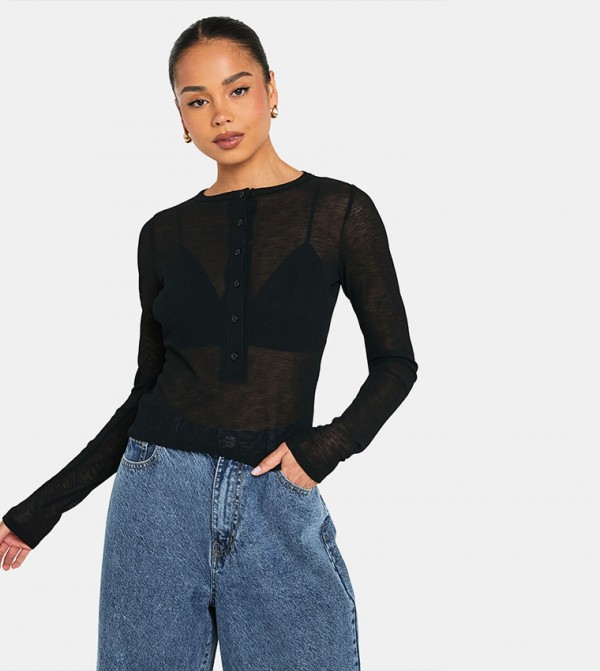 Mesh Long Sleeves Top