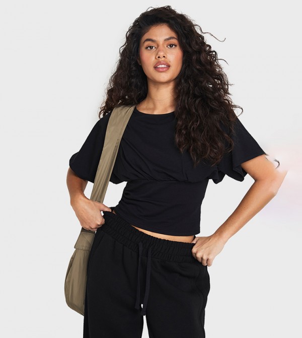 Solid Short Sleeves Crop Top