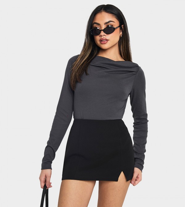 Modal Asymmetric Cowl Neck Long Sleeves Top